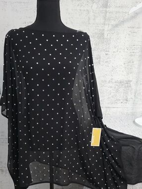 Michael Kors Black Sheer Swim Coverup with Silver Studs